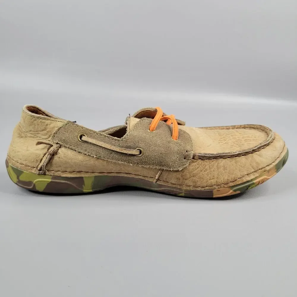Ariat Kids Leather Loafer Boat Shoe Brown Camo Moc Toe Comfort Rubber Sole Sz 3